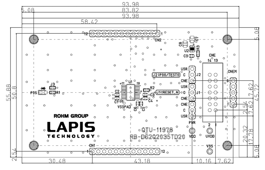 Mechanical Drawing - ROHM Semiconductor RB-D62Q2035TD20 Reference Board